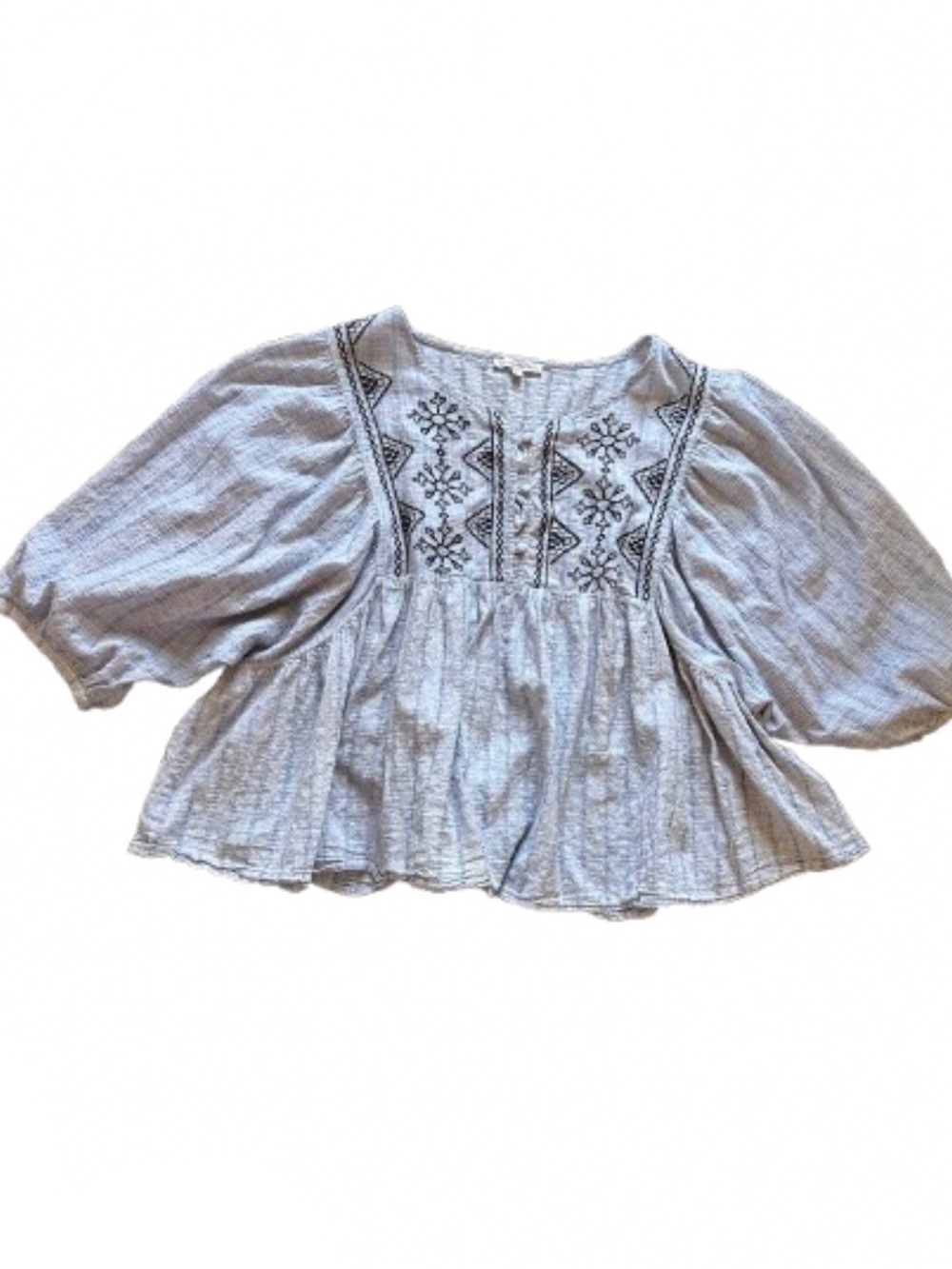 See and Be Seen Peasant Blouse Oversized Navy Embroidered Boho Top 100% Cotton L - Picture 3 of 11